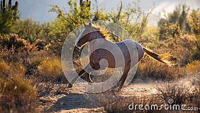 Wild Mustang Horse Running Stock Photo