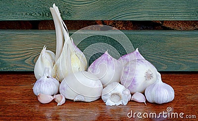 Wild onions garlic table Stock Photo