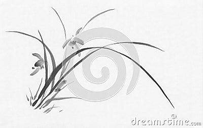 Wild orchid black ink painting Stock Photo