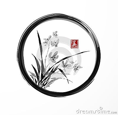 Wild orchid on meadow Vector Illustration