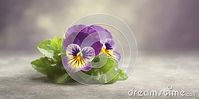 Wild pansy blue flower plant blurred beauty photo, copy space background Stock Photo