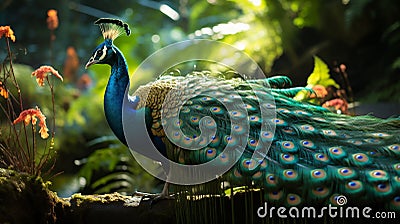 Wild peacocks have beautiful tails ai generated Stock Photo