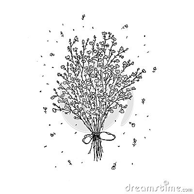 Wild Plant Bouquet - Hand Drawing Black and White Stock Photo