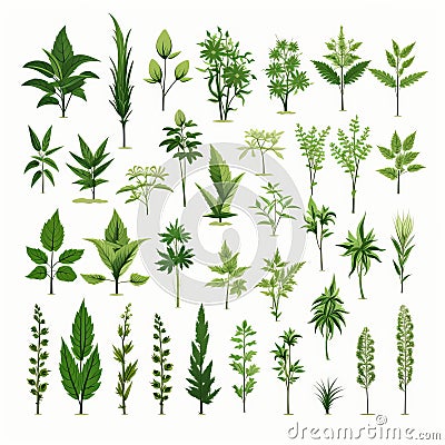 Wild Plants And Herbs Vector Illustration: Detailed, Realistic, And Naturalistic Designs Cartoon Illustration