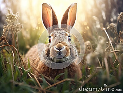 Ai Generated illustration Wildlife Concept of Wild Rabbit Cartoon Illustration