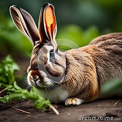 Wild rabbit about to eat a carrot - ai generated image Stock Photo