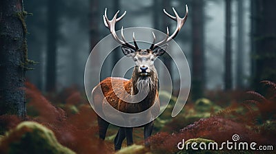 Wild red deer in nature at sunset, Mountain landscape wildlife view Stock Photo