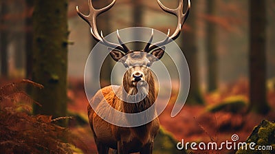 Wild red deer in nature at sunset, Mountain landscape wildlife view Stock Photo