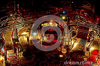 Wild retro Pinball Machine Interior Stock Photo