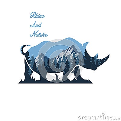 Wild rhino and nature illustration Vector Illustration