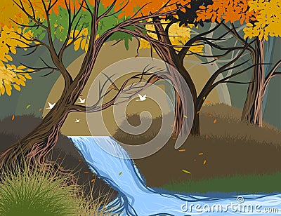 Wild river scene Vector Illustration