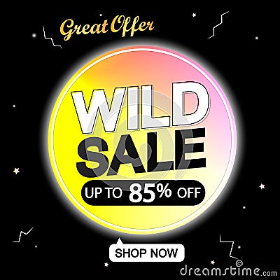 Wild Sale, up to 85% off, banner design template, great offer, discount tag,vector illustration Vector Illustration