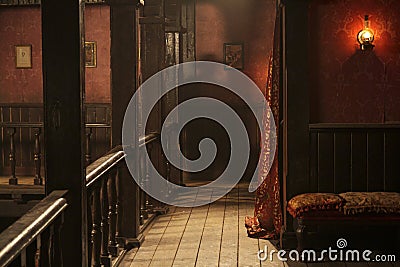 Wild west saloon upper floor with a shadow of a man Stock Photo