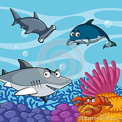 Wild sharks under the sea Vector Illustration