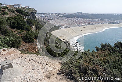 wild shore line at nazare village in portugal Stock Photo