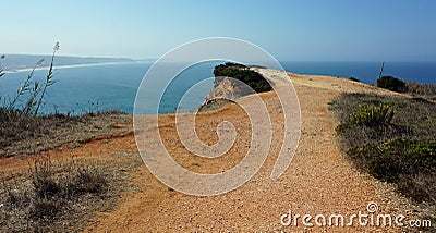 wild shore line at nazare village in portugal Stock Photo