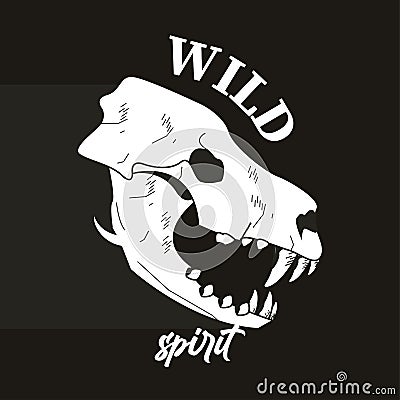 wild spirit lettering with lion head skull Vector Illustration