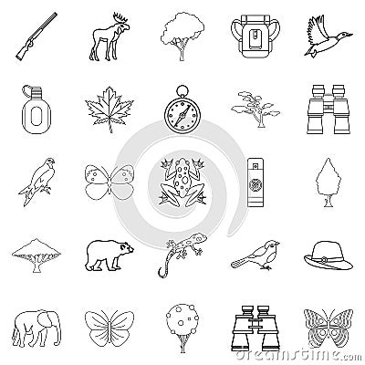 Wild territory icons set, outline style Vector Illustration