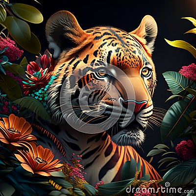 Wild Tiger Encounter - Photorealistic Wildlife Art Cartoon Illustration