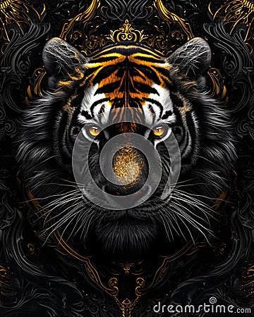 Wild tiger golden hair Black Background Stock Photo