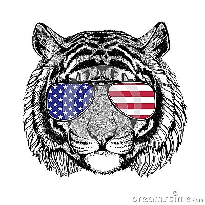 Wild tiger Hand drawn illustration for tattoo, emblem, badge, lo Stock Photo