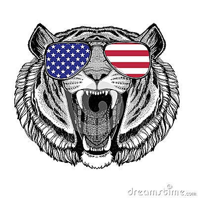 Wild tiger Hand drawn illustration for tattoo, emblem, badge, lo Stock Photo