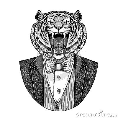 Wild tiger Hipster animal Hand drawn illustration for tattoo, emblem, badge, logo, patch, t-shirt Stock Photo