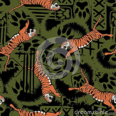 Wild tiger repeat seamless pattern Vector Illustration