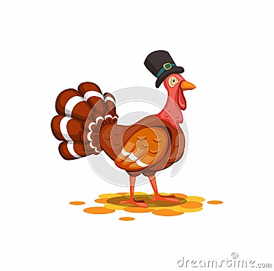 Wild turkey animal wear hat, happy thanksgiving day concept in cartoon illustration vector isolated in white background Vector Illustration