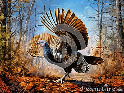 Wild Turkey (Meleagris gallopavo) Cartoon Illustration