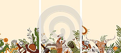 Wild West with animal skull, playing cards, mystical snake, a cowboy hat, cactus and others. Combo western cards for Vector Illustration
