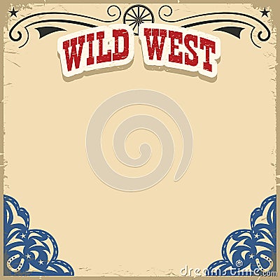 Wild West background on old paper texture. Vector Illustration