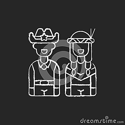 Wild West chalk white icon on black background Vector Illustration