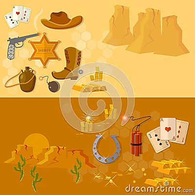 Wild west collection cowboy banners Vector Illustration