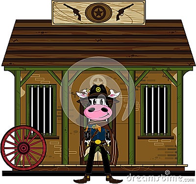 Wild West Cow Cowboy at Jailhouse Vector Illustration