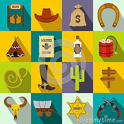 Wild west cowboy flat icons Vector Illustration