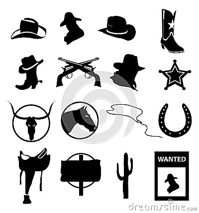 Wild West And Cowboys Icons Set Vector Illustration