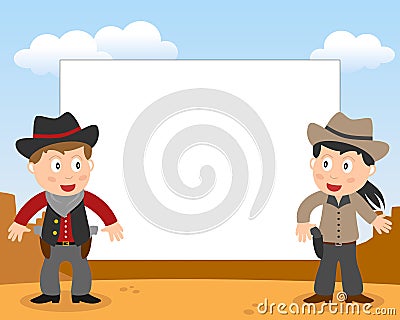 Wild West Cowboys Photo Frame Vector Illustration