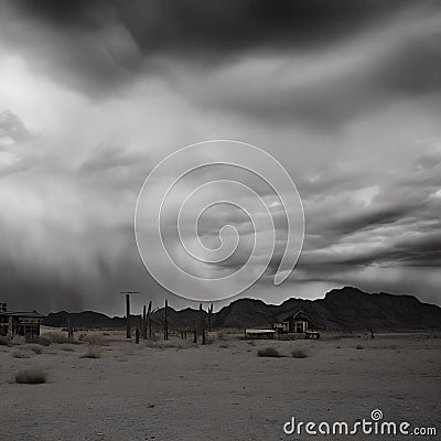 Wild west desert cloudy sky creepy scene distant strong storm brewing Stock Photo