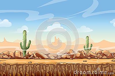 Wild West desert landscape cartoon seamless Vector Illustration