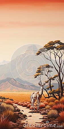 Wild West Desert Landscape Illustration With Hyper-realistic Animal Motifs Cartoon Illustration