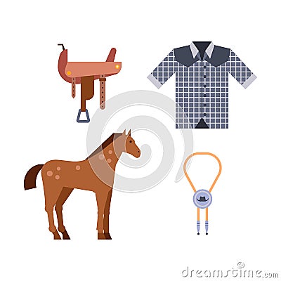 Wild west elements set icons cowboy rodeo equipment and different accessories vector illustration. Vector Illustration