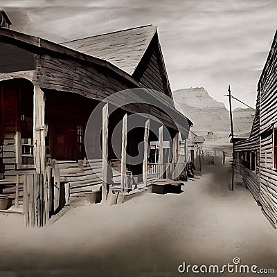 Wild wild west ghost town old saloon wooden building dirt pathway Stock Photo