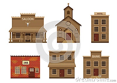 Wild West Houses Set Vector Illustration