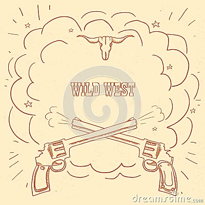 Wild West illustration with cowboy guns and burst space for western text on old background Vector Illustration