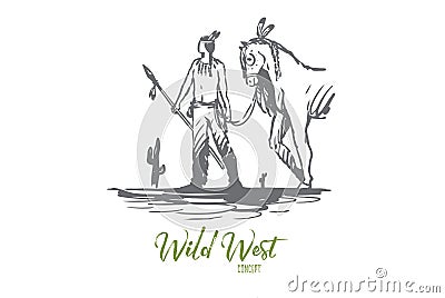 Wild, west, Indian, horse, culture concept. Hand drawn isolated vector. Vector Illustration