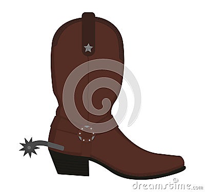 Wild west leather cowboy boot with spur. Vector Illustration