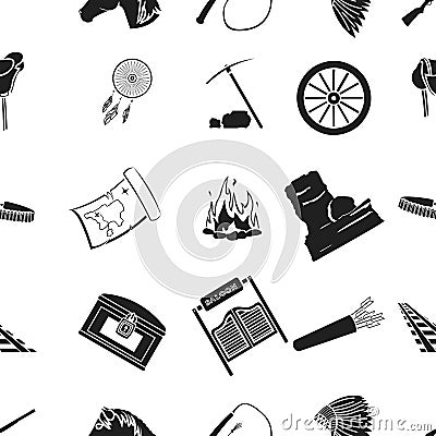 Wild west pattern icons in black style. Big collection of wild west vector symbol stock illustration Vector Illustration