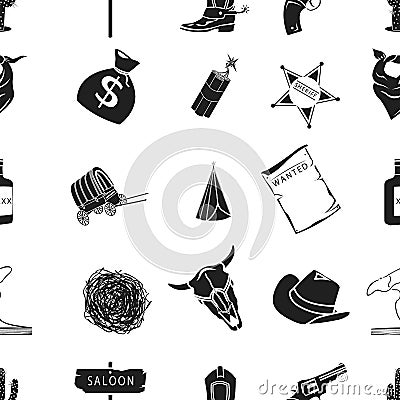 Wild west pattern icons in black style. Big collection of wild west vector symbol stock illustration Vector Illustration