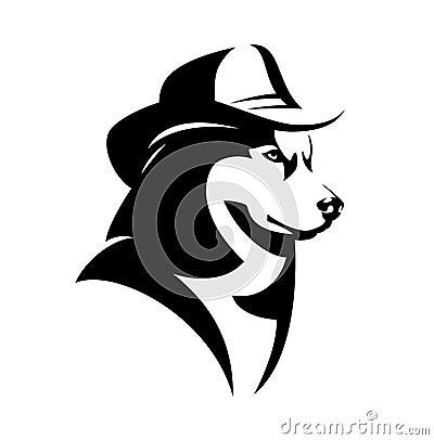 Wild west ranch dog wearing cowboy hat black vector head portrait Vector Illustration